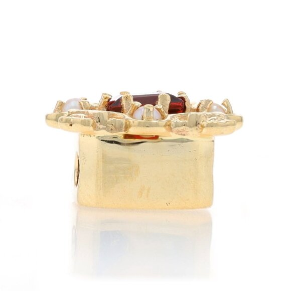 Yellow Gold Garnet Seed Pearls Slide Charm - 14k Square .94ct - Picture 2 of 4